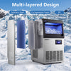 Stainless steel ice maker with multi-layered design, 30 lbs storage, and efficient 80 lbs daily output for easy use.