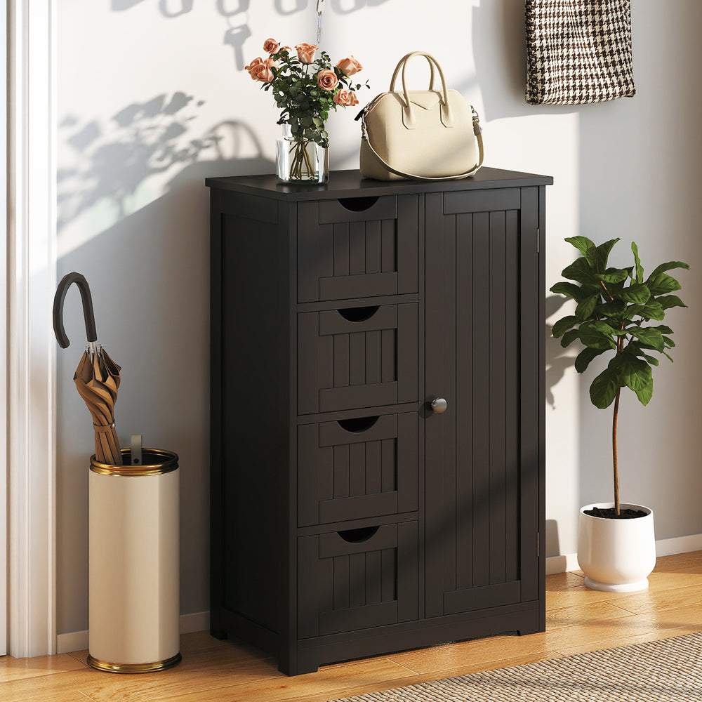 Standing Indoor Wooden Cabinet with 4 Drawers-Black - Gallery View 1 of 10