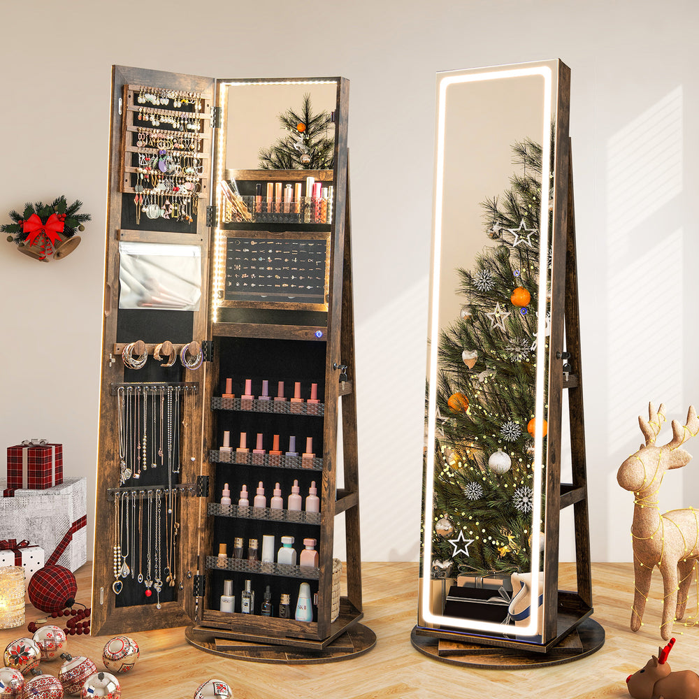 Standing Jewelry Cabinet with Adjustable LED Lights-Coffee - Gallery View 1 of 11