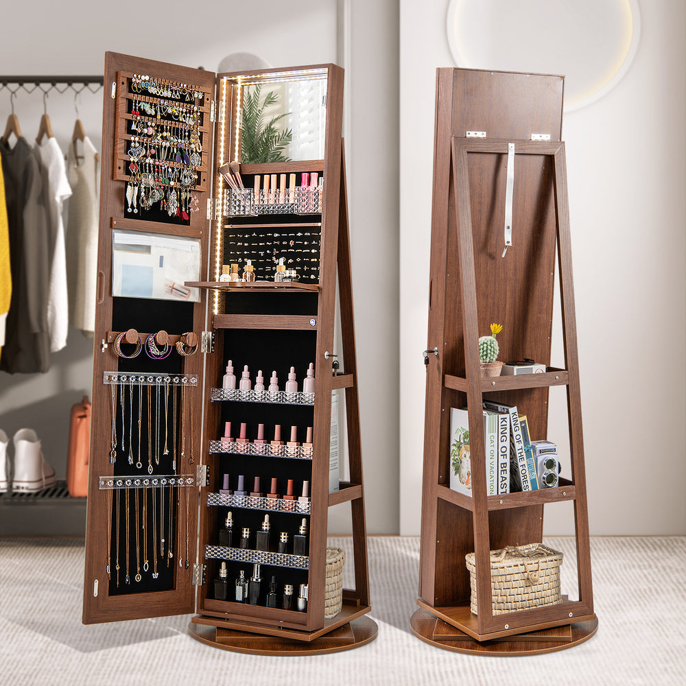 Standing Jewelry Cabinet with Adjustable LED Lights-Brown - Gallery View 1 of 11