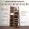 Standing jewelry cabinet in brown with adjustable LED lights, featuring 108 earring slots and multiple storage options.
