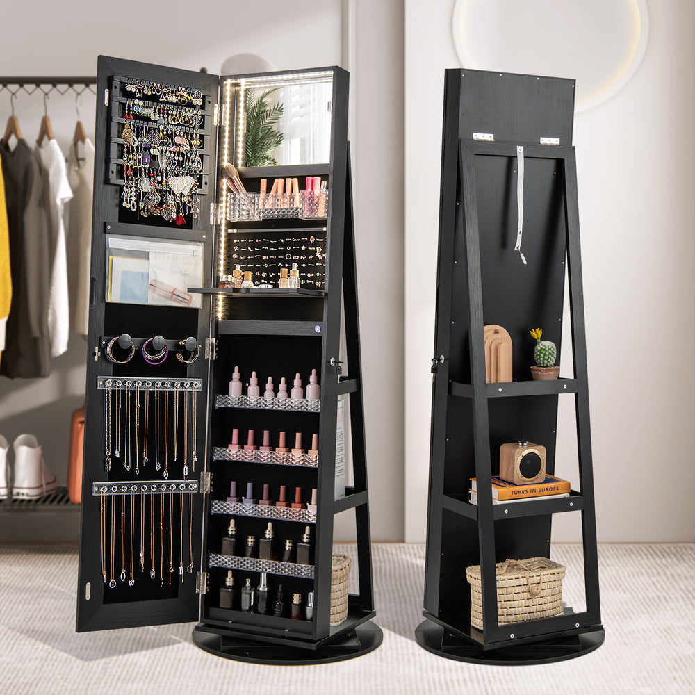 Standing Jewelry Cabinet with Adjustable LED Lights-Black - Gallery View 1 of 12
