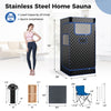 Portable steam sauna with stainless steel generator, foldable chair, and remote control for home relaxation and.