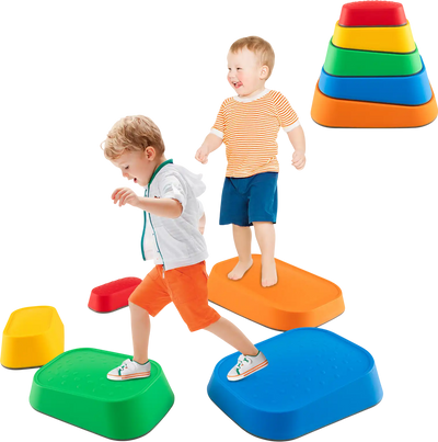 Costway Kids Non-Slip Stepping Stone River Stone Set 5-Pc 23383687 New