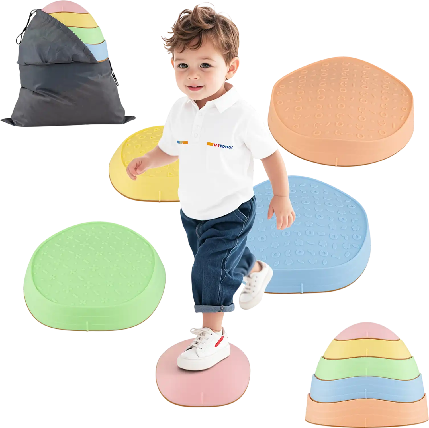 Costway Kids Non-Slip Balance Stepping Stones 5 Pc w/ Storage Bag 75781031 New