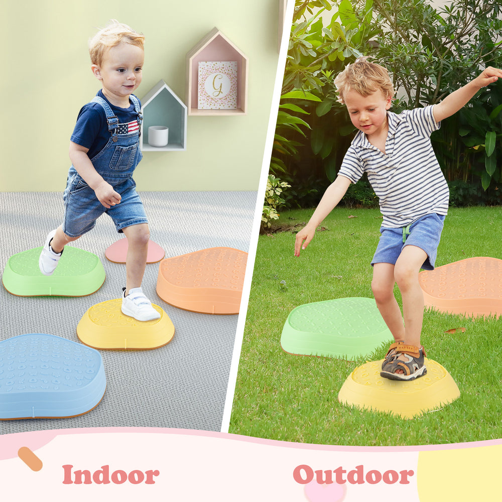 Colorful non-slip balance stones for kids, ideal for indoor and outdoor play, promoting balance and coordination.