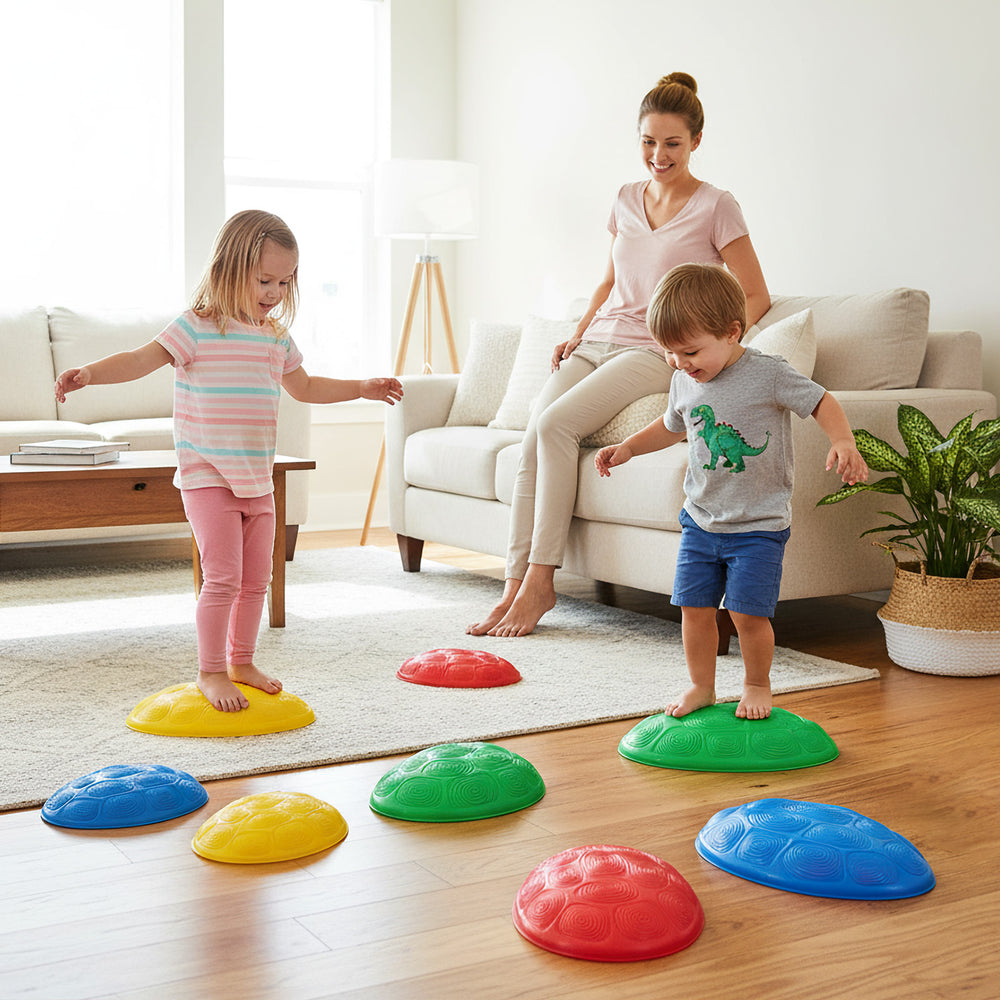 Colorful non-slip toddler stepping stones in use, promoting balance and motor skills for indoor play and parent-child.