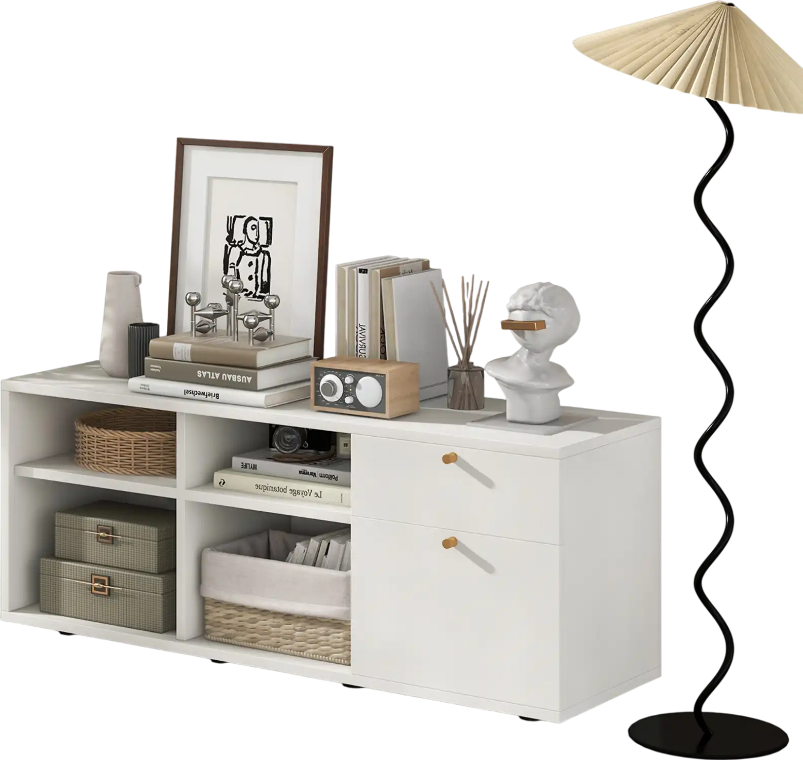 Costway TV Console Storage Cabinet 2 Drawers 4 Cubes 49