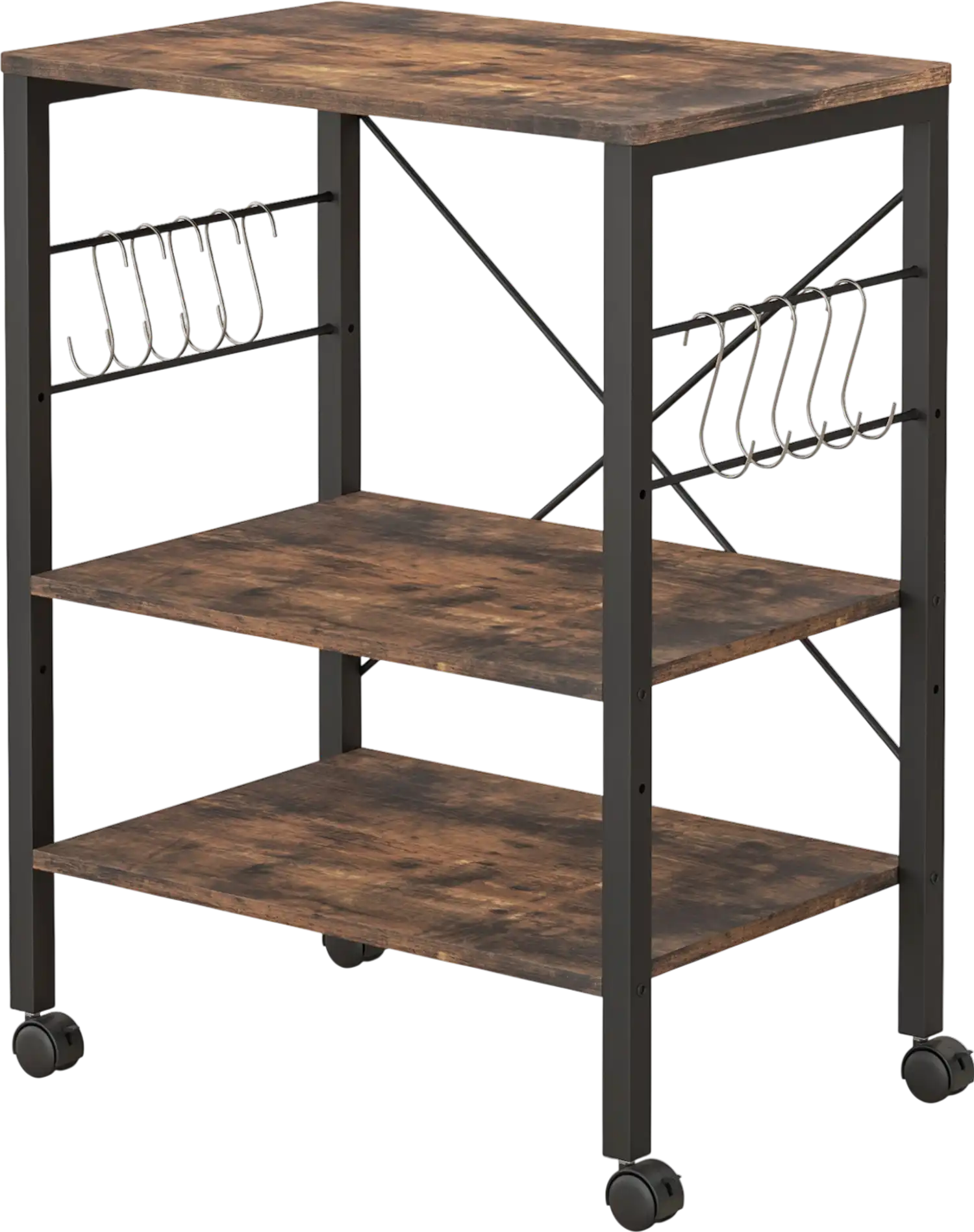 Costway 3-Tier Kitchen Baker's Rack Microwave Oven Storage Cart w/ Hooks 95127306 New