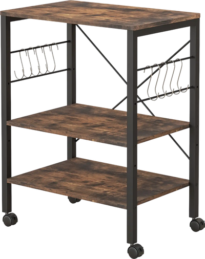 Costway 3-Tier Kitchen Baker's Rack Microwave Oven Storage Cart w/ Hooks 95127306 New