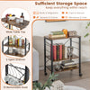 3-tier kitchen baker's rack in rustic brown with adjustable shelves and 10 hooks, ideal for storage and organization.
