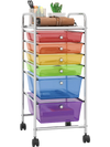 Rolling storage cart with 6 transparent multicolor drawers and sturdy metal frame, ideal for organizing office or home.