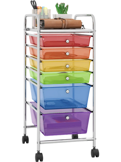 Costway 6-Drawer Rolling Storage Cart Organizer File Cabinet 25048369 New