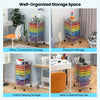 6-drawer rolling storage cart with transparent multicolor drawers, ideal for office, playroom, or craft organization.