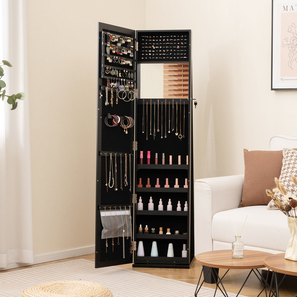 Standing Lockable Jewelry Storage Organizer with Full-Length Mirror-Black - Gallery View 1 of 10