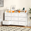 Storage organizer in white with 9 fabric drawers and LED lights, perfect for bedroom storage and organization.