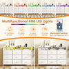 Storage organizer in white with 9 fabric drawers and RGB LED lights, featuring remote control for dynamic lighting.