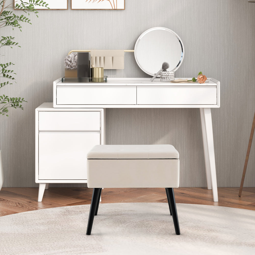 Velvet Storage Ottoman with Solid Wood Legs for Living Room Bedroom-Beige - Gallery View 1 of 11