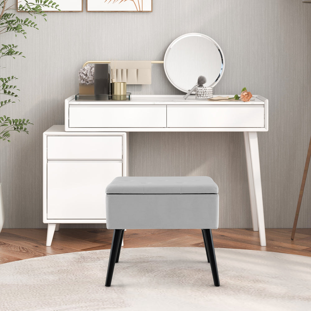 Velvet Storage Ottoman with Solid Wood Legs for Living Room Bedroom-Gray - Gallery View 1 of 11