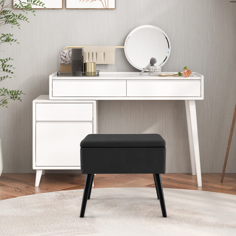 Velvet Storage Ottoman with Solid Wood Legs for Living Room Bedroom-Black - Gallery View 1 of 11