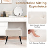 Beige velvet storage ottoman with solid wood legs, featuring a soft cushion and spacious storage for versatile use.