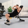 Adjustable weight bench in use for strength training, featuring 8 back positions and sturdy metal frame for full body.