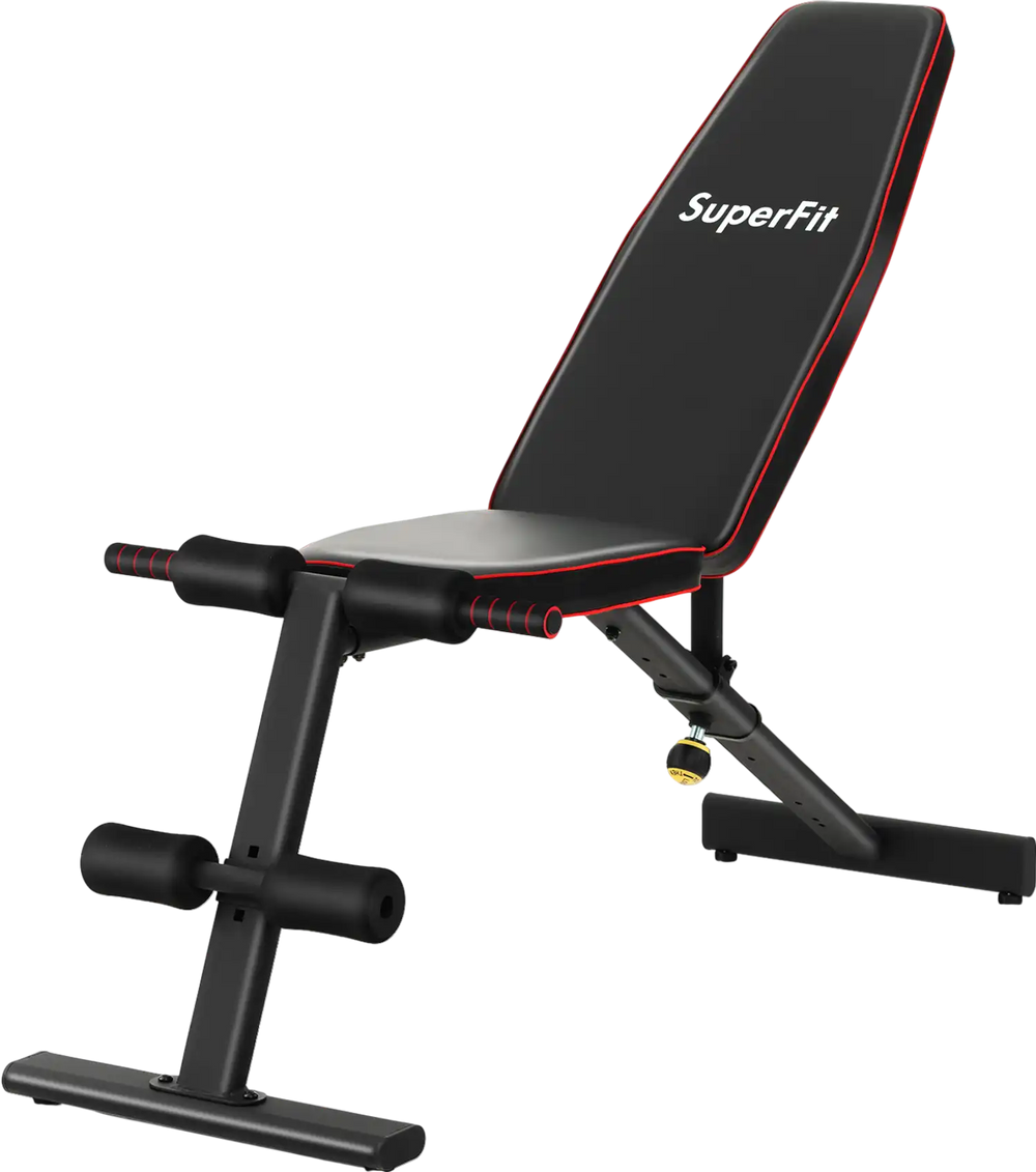 Adjustable weight bench with 8 back positions, sturdy metal frame, and soft cushions for full body workouts.