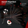 Adjustable weight bench showing 8 backrest positions and 3 foot positions for versatile strength training workouts.