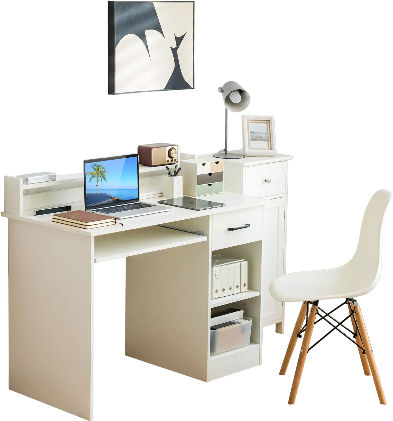 Costway Study Laptop Desk w/ Drawer & Keyboard Tray White 51724390 New