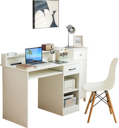 Costway Study Laptop Desk w/ Drawer & Keyboard Tray White 51724390 New