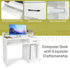 White study laptop table featuring a deep drawer and metal sliding rail for smooth operation and efficient workspace.