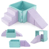 Soft play set featuring purple suede climbing blocks with stairs and ramp, ideal for toddlers' imaginative play and.