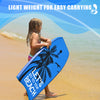 Child carrying a blue Super Lightweight Bodyboard with palm tree design, perfect for beach fun and easy transport.