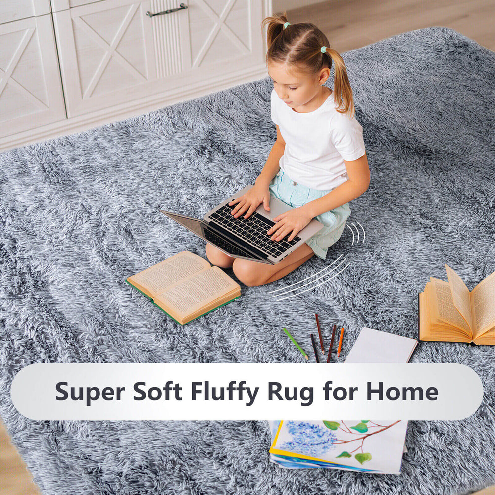 Soft shag area rug in gray, 5 x 7 feet, ideal for living room or bedroom, featuring anti-slip design and luxurious.