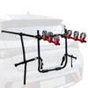 Foldable 3-bike trunk mount bike rack in black, made of carbon steel, designed for hatchbacks, sedans, and SUVs.