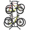 Adjustable bike storage rack holding two bikes, featuring heavy-duty carbon steel and anti-slip rubber feet for.