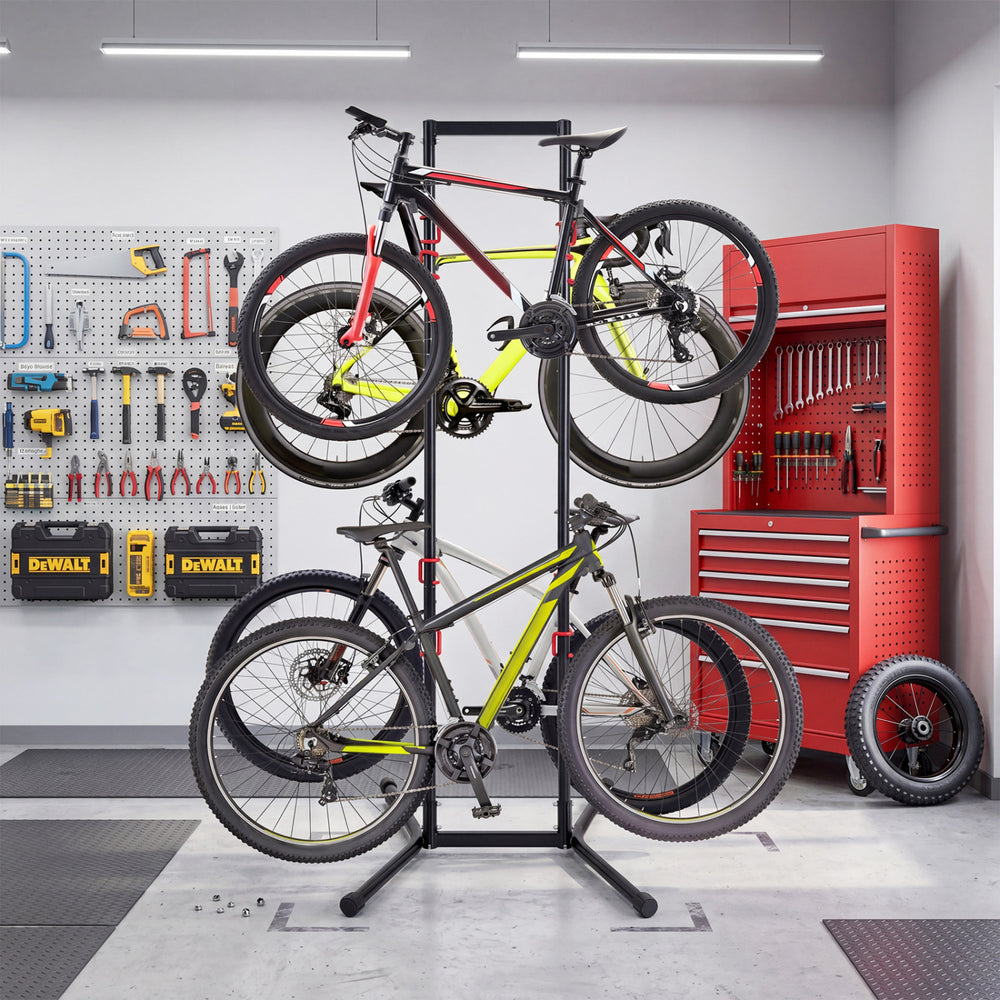 Adjustable bike storage rack for 4 bikes, featuring heavy-duty carbon steel construction and customizable arms for.