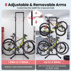 Adjustable bike storage rack with vertical stand, featuring 8 removable arms for up to 4 bikes, ideal for garage.