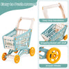 Blue shopping cart from the Supermarket Playset for Kids, featuring smooth wheels and an easy grip handlebar for fun.