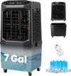 Evaporative air cooler in black with 4 reusable ice packs, offering efficient cooling and 3 fan speeds for customized.