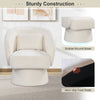 Beige swivel accent chair with curved back, removable lumbar pillow, and stable round base for optimal comfort and.