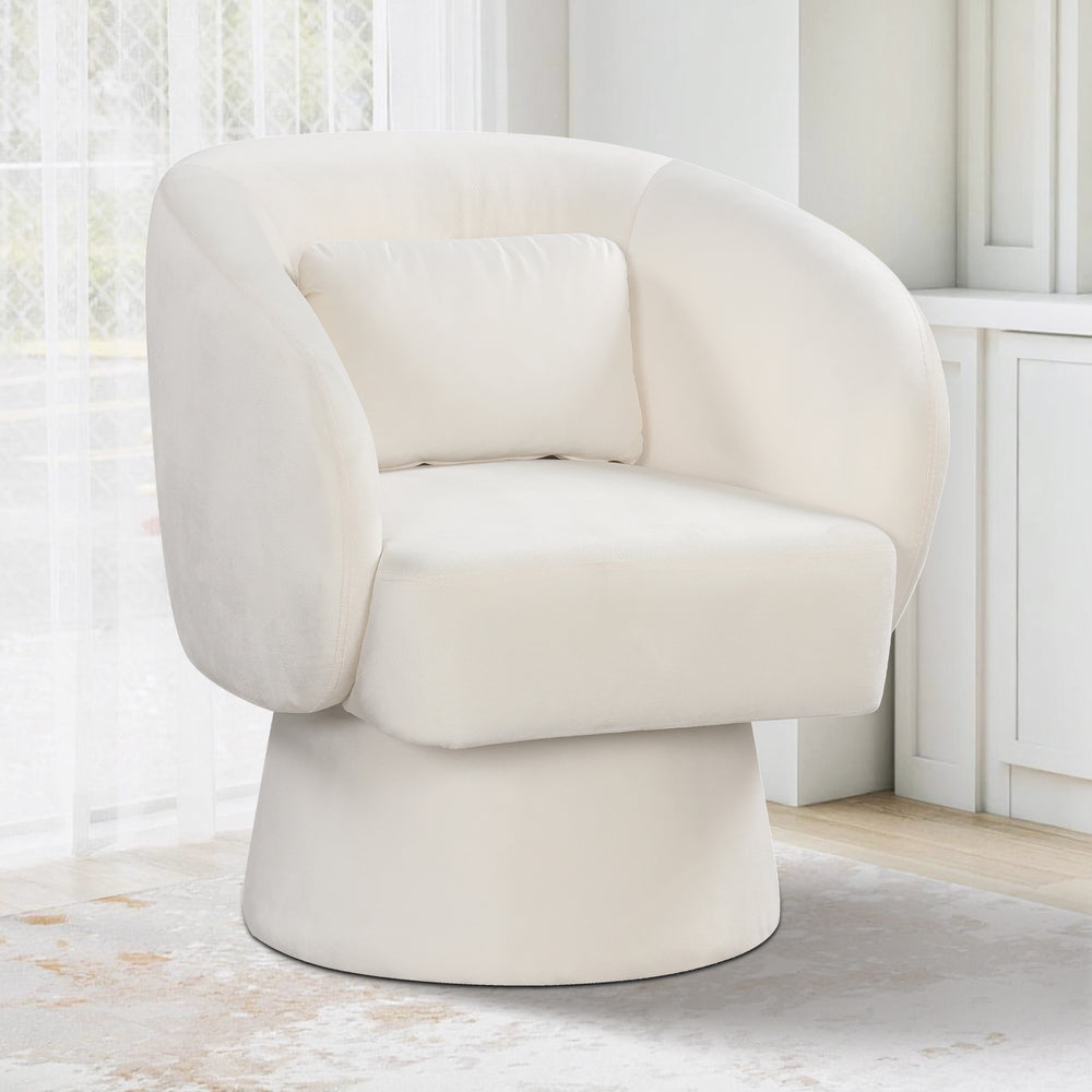 Swivel Accent Chair Upholstered Barrel Chair with Curved Back and Removable Lumbar Pillow-Beige - Gallery View 1 of 9