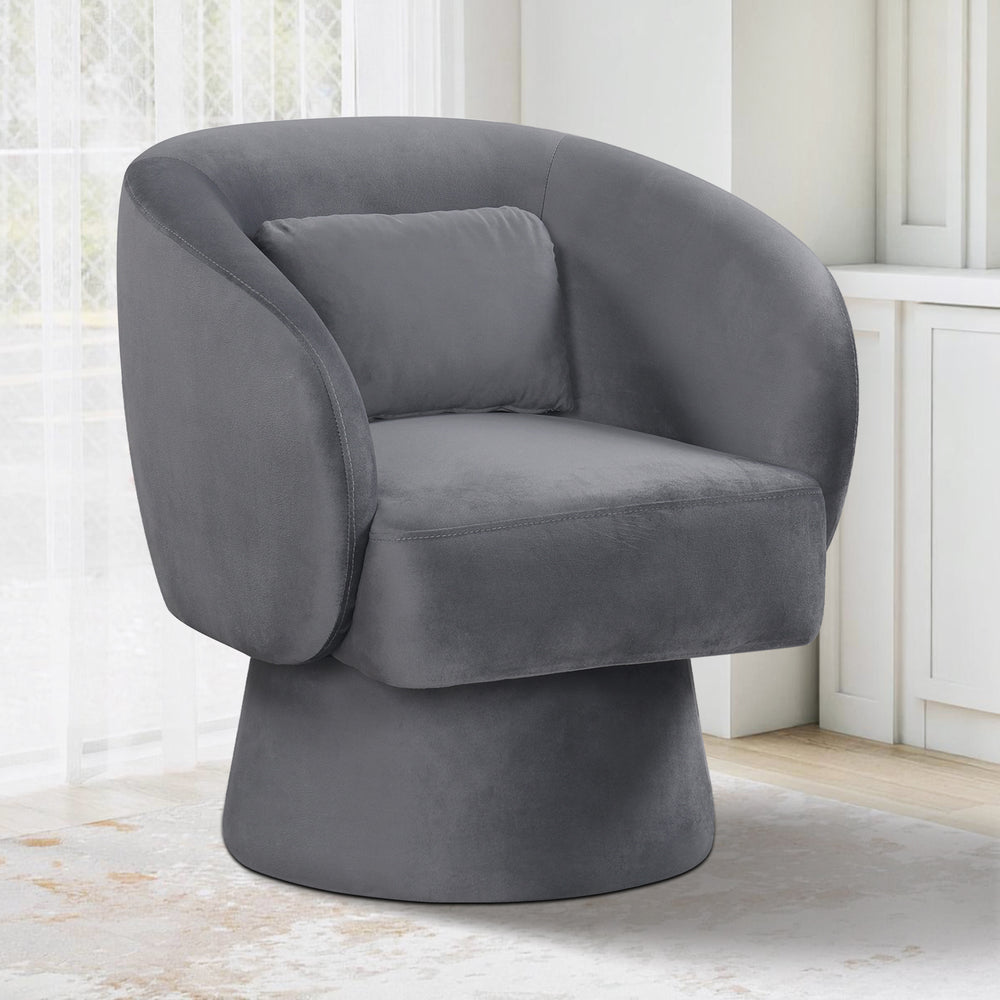 Swivel Accent Chair Upholstered Barrel Chair with Curved Back and Removable Lumbar Pillow-Gray - Gallery View 1 of 9