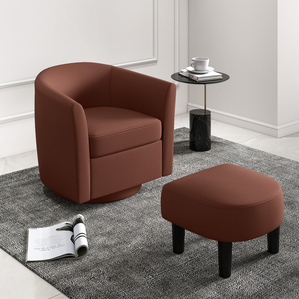 Modern Club Swivel Accent Chair with Ottoman Footrest Curved Backrest-Brown - Gallery View 1 of 10