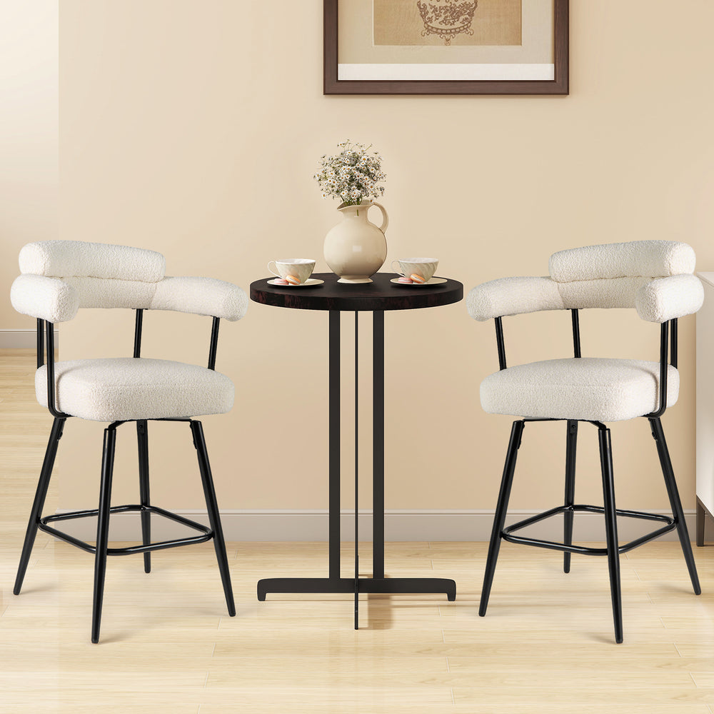 Swivel Bar Stool Set of 2 Counter Height Chairs with Curved Back and Arms-White - Gallery View 1 of 9