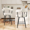 Swivel bar stool set of 2 in white boucle with curved back and arms, perfect for kitchen islands and bar tables.