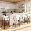 Swivel bar stool set of 2 in white with curved back and arms, perfect for kitchen islands and bar tables.
