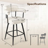 Swivel bar stool with curved back and arms, white boucle upholstery, 360° swivel, ideal for kitchen islands and bars.