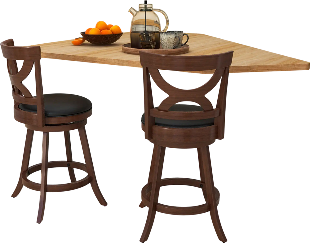 Set of 2 24-inch swivel bar stools with soft cushion and elegant hollow backrest, perfect for kitchen or dining use.
