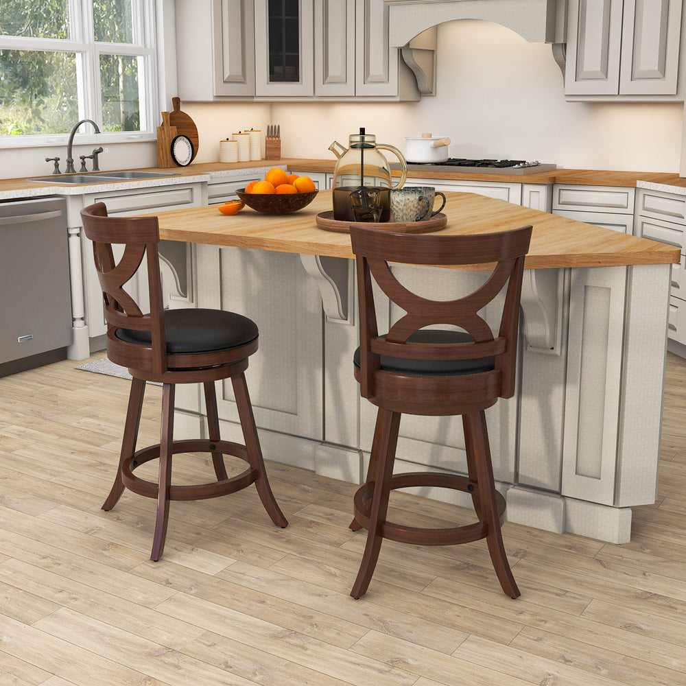 24 Inch Swivel Bar Stools Set of 2 with Soft Cushion and Elegant Hollow Backrest - Gallery View 1 of 7